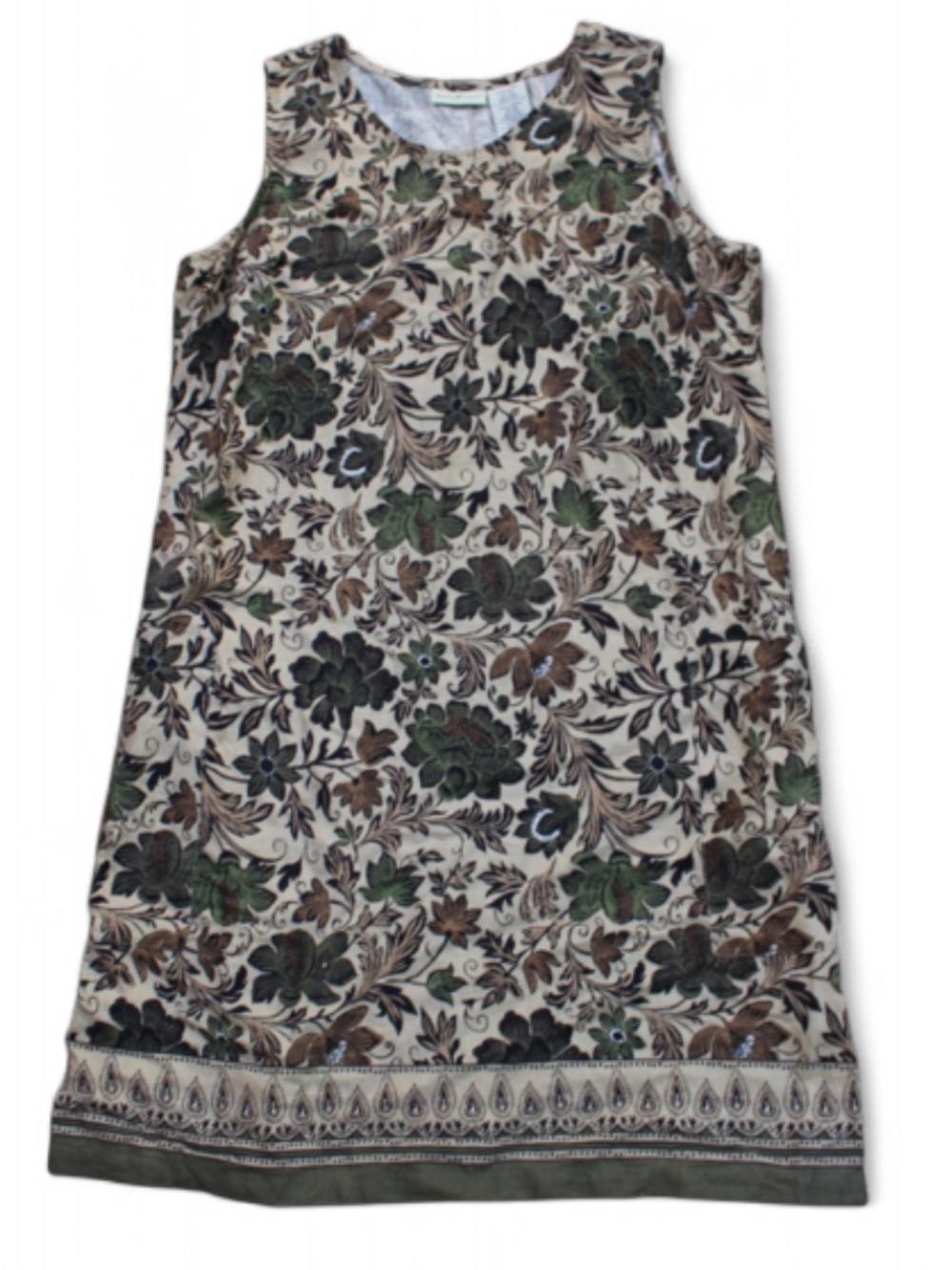 White Stag size L Flax Floral Linen Blend midi Tank dress with Green Accents